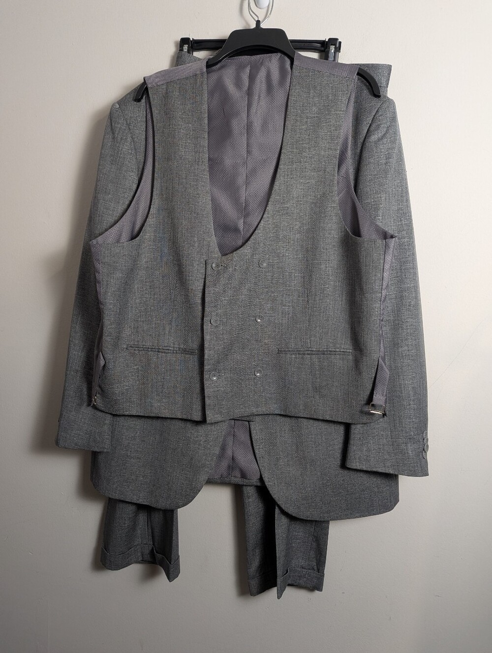 Bocaccio Uomo Gray Suit 3pc 2 button Blazer Vest Sz 46r Jacket 40r Pants